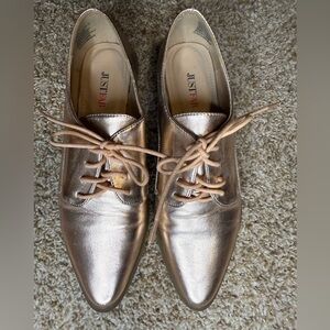 JustFab Women's Shimmering Gold Lace-Up Flats